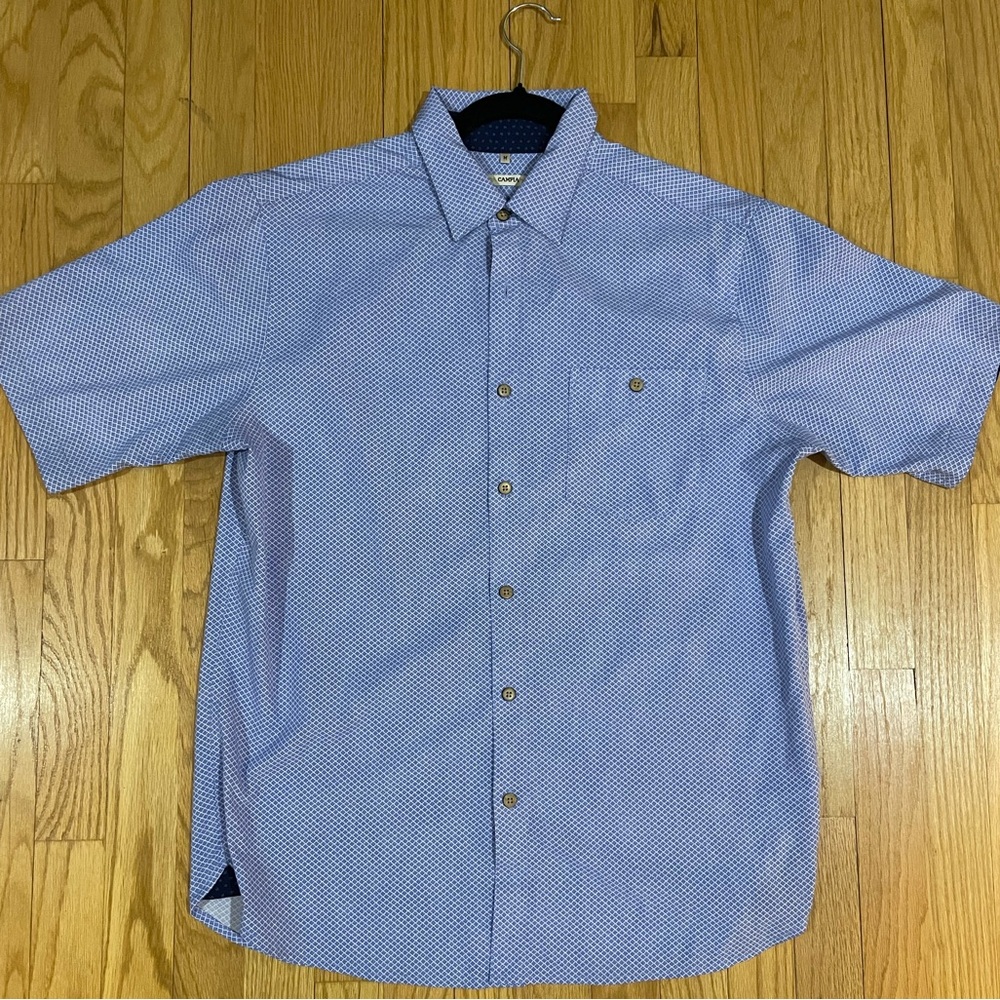 Men’s Blue & White Short Sleeve Button-Up Shirt